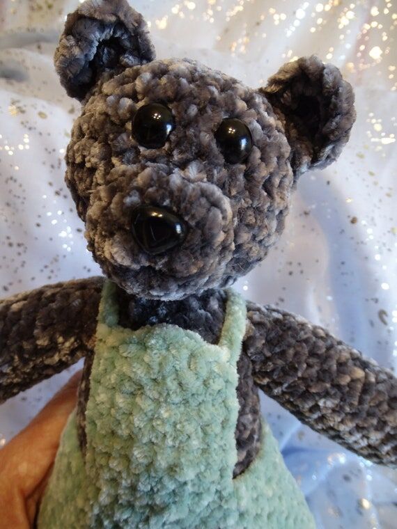 Handmade Crochet Velvet Teddy Bear: Gray Plus...