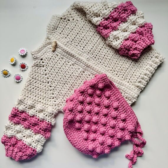 Custom Made Baby/Toddler Bobble Cardigan. Han...
