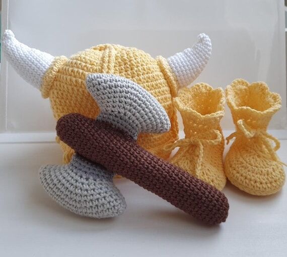 Crochet Baby Viking Set: Hat, Booties, Axe - ...