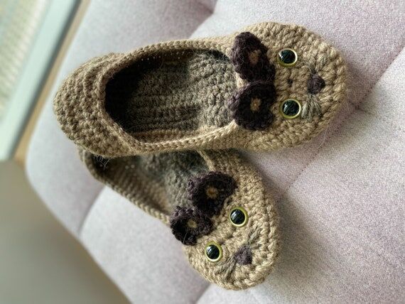 Crochet cat slippers, alpaca wool slippers...