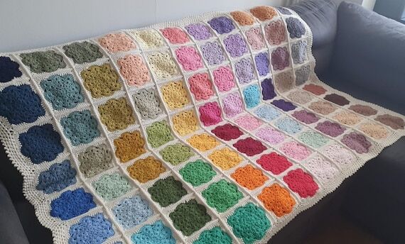 Crochet Granny Square Blanket: Rainbow Cotton...