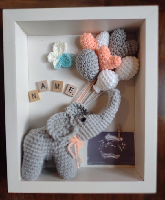 Handmade Crochet Elephant Baby Keepsake Shado...