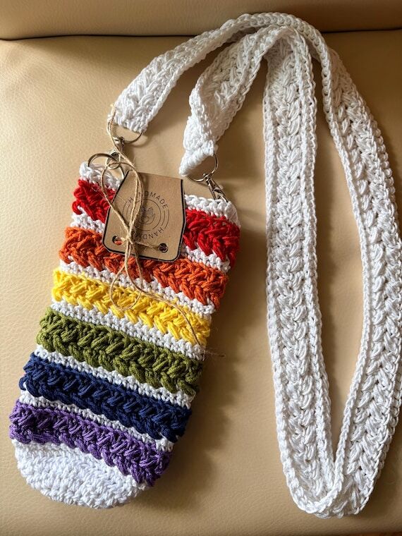 Crossbody Water Bottle Bag; Handmade Crochet ...