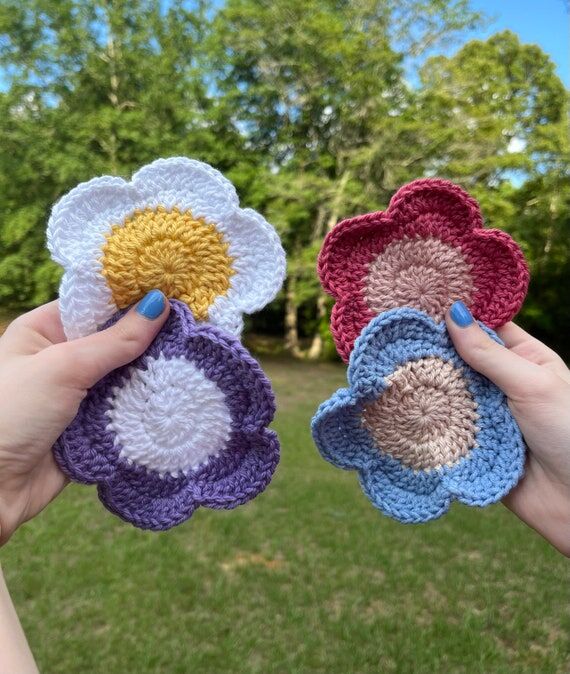 Handmade Crochet Flower Coasters - Floral Dri...
