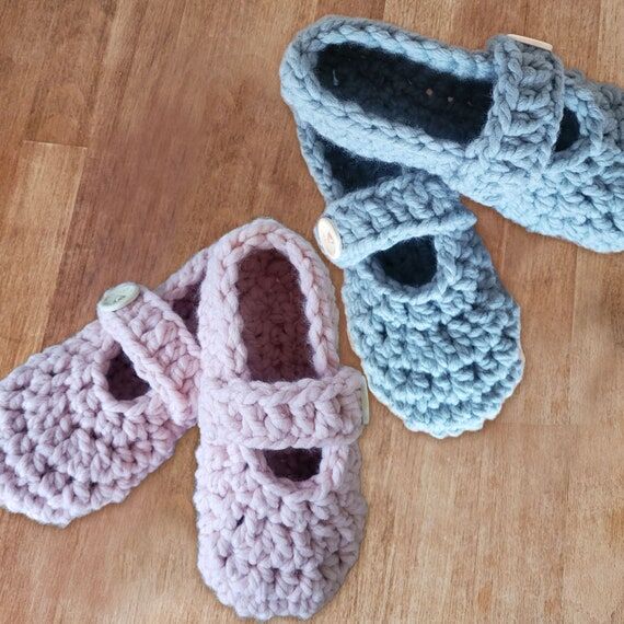 Handmade Crochet Mary Jane Slippers, Non-Slip...