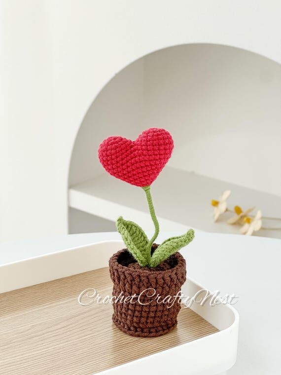 Crochet flower pot,crochet rose personalized...