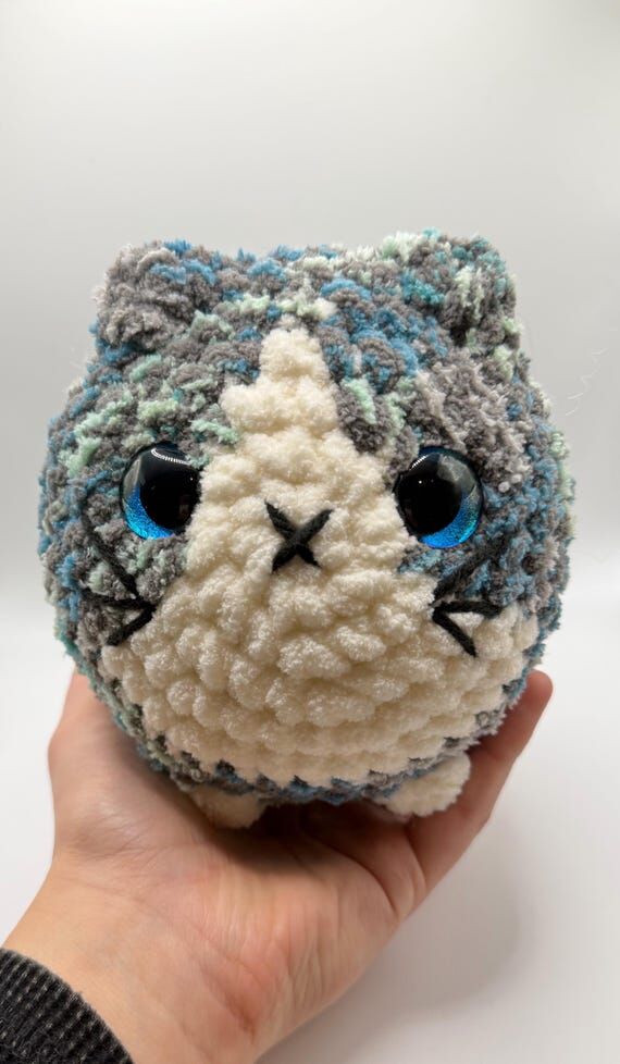 crocheted blue grey twist tuxedo cat amigurum...