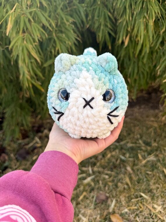 crocheted blue variegated tuxedo cat amigurum...