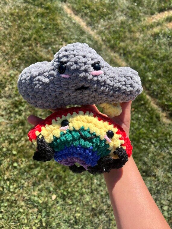 Handmade crochet rainbow and thundercloud....