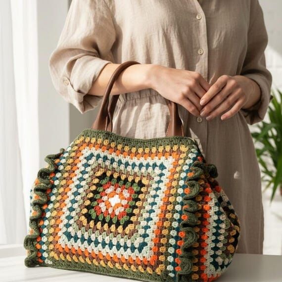 Handmade Crochet Weekend Bag Medium Lined Tot...