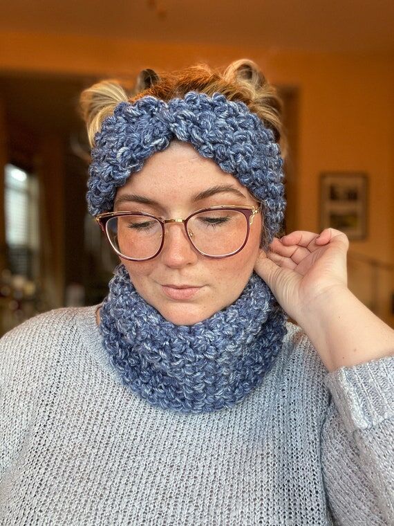 Handmade Crochet Winter Set | Blue Cowl and E...