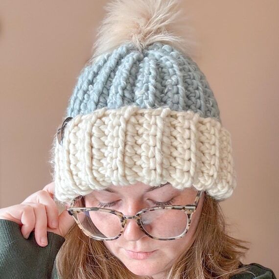 Super Chunky Wool Blend Crochet Winter Hat wi...