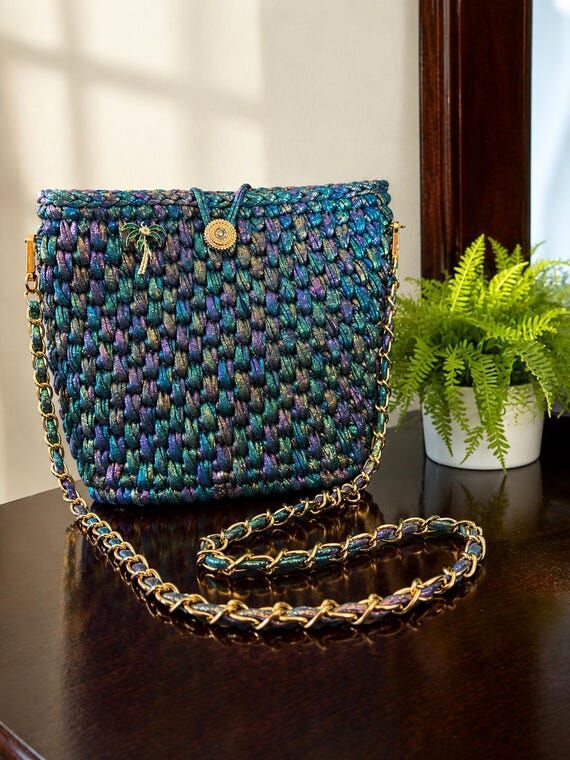 Handmade Iridescent Crochet Bag – Blue Purp...