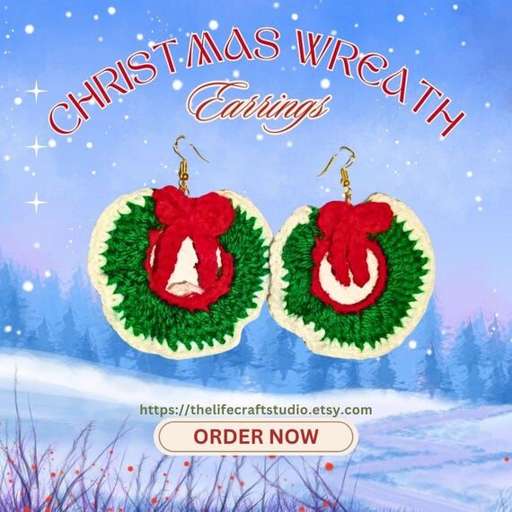 Handmade Crochet Christmas Wreath Earrings | ...