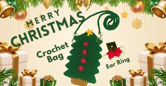 Handmade Crochet Christmas Tree Bag and Earri...