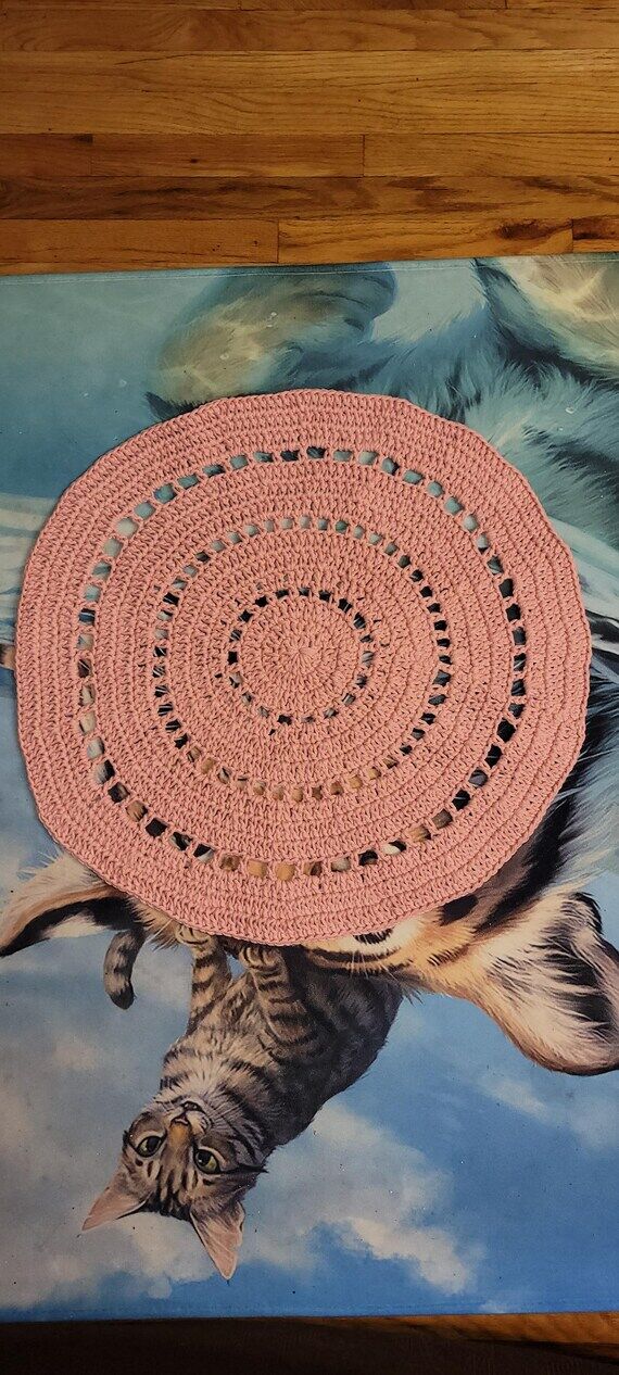 Handmade crochet round rug for bath or bedroo...