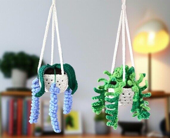 Decorative crocheted mini hanging plant...