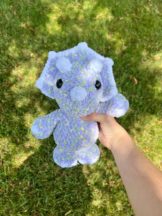 Crochet Dino Plushie, Lilac Triceratops Stuff...