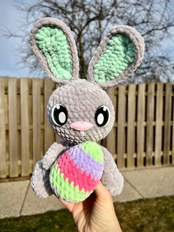 Handmade Chenille Crochet Easter Bunny Plushi...