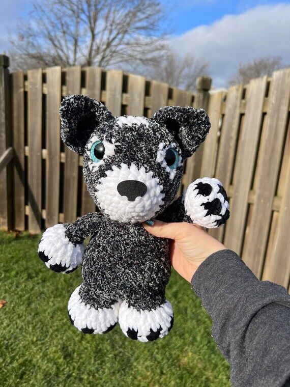 Handmade Crochet Husky Plushie, Chenille Yarn...