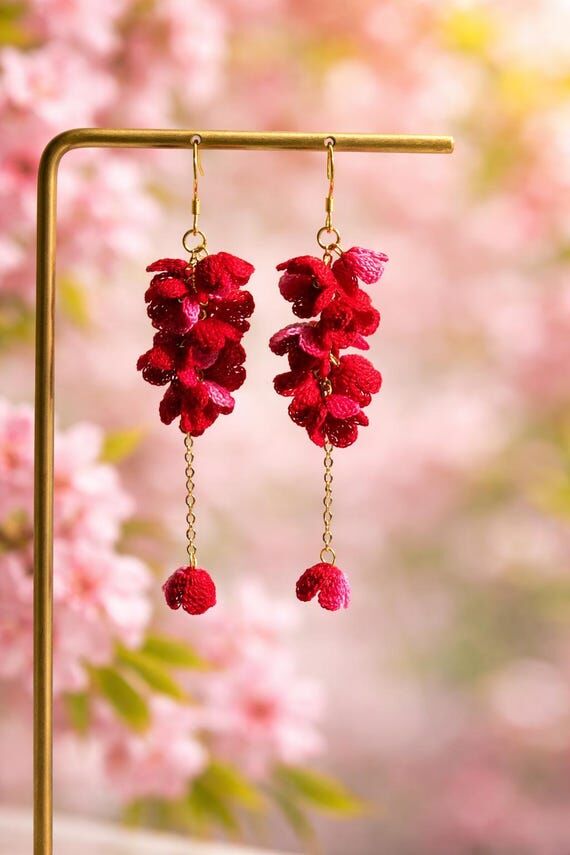 Micro-crochet Gradient Floral Earrings, Mini-...