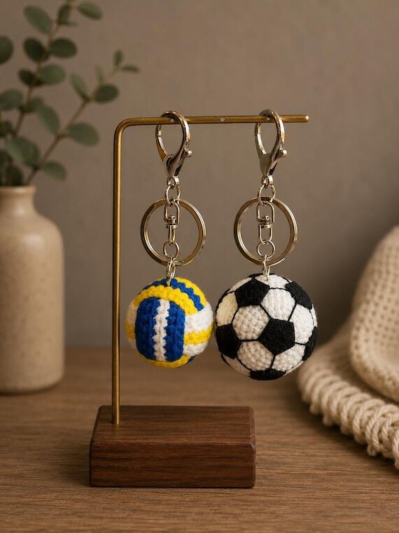 Handmade Crochet Football, Volleyball Keychai...