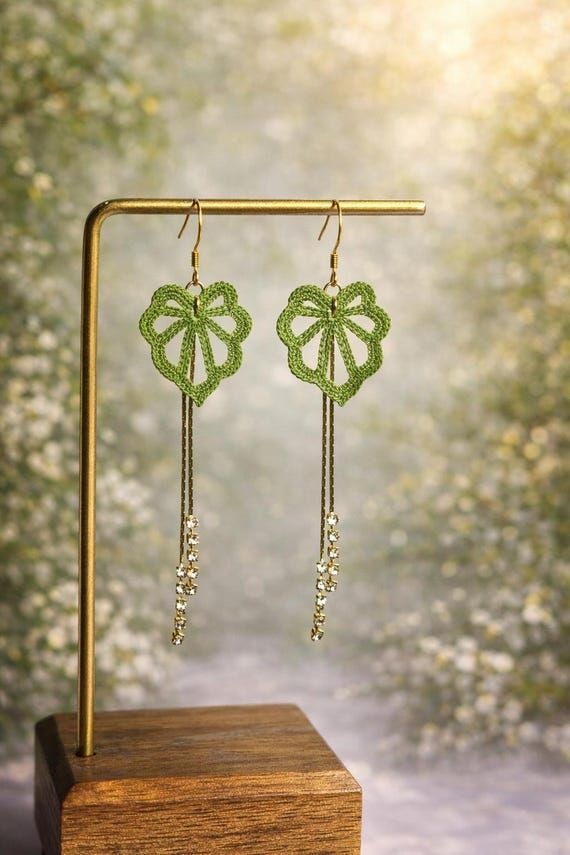 Micro Crochet Monstera Leaf Earrings, Minimal...