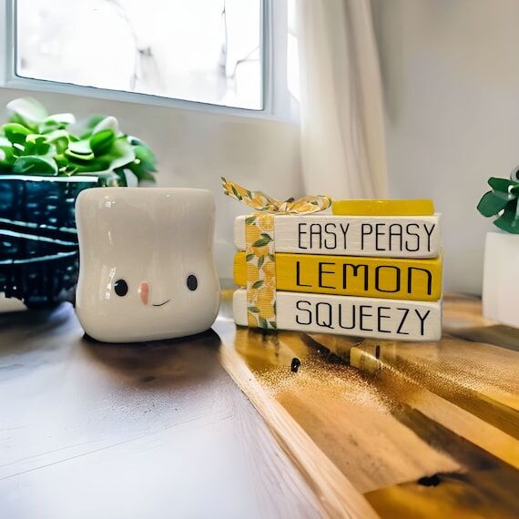 Lemon Faux Book Stack: Summer Tiered Tray Dec...
