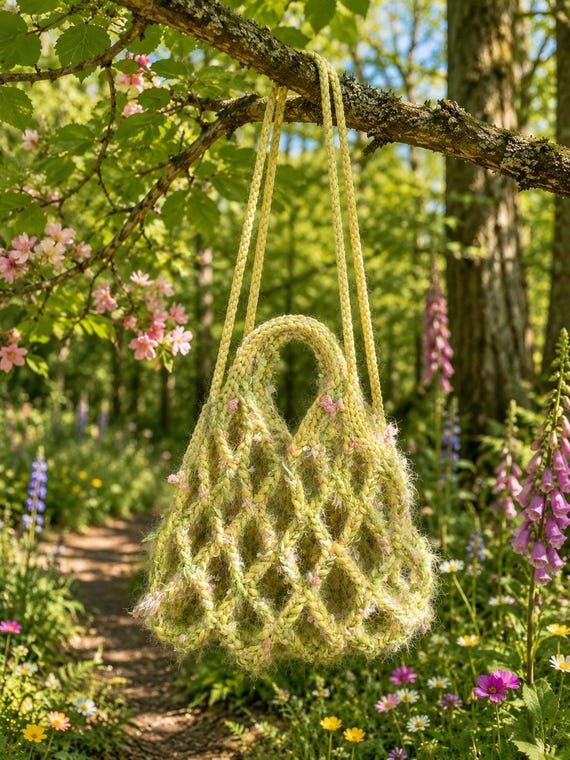 Handmade Crochet Mesh Tote Bag Pastel Yellow ...