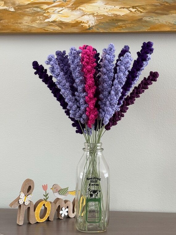 Hand-Crocheted Lavender Stems, Rustic Boho Ho...