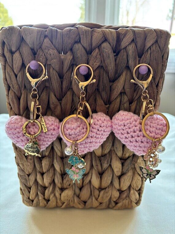 Crocheted Heart Bag Charm, Acrylic Yarn, Key ...