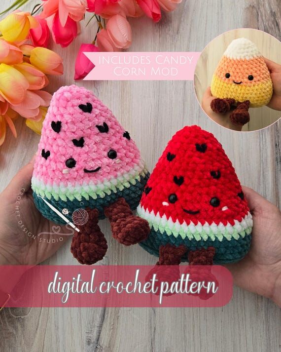 Watermelon Huglets Crochet Pattern, Plush Ami...