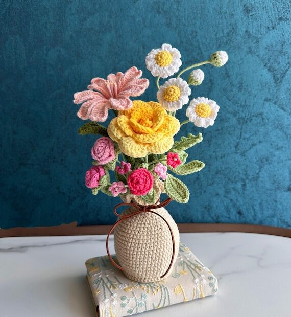 Mom's Garden Crochet Flower Bouquet in Pot, H...