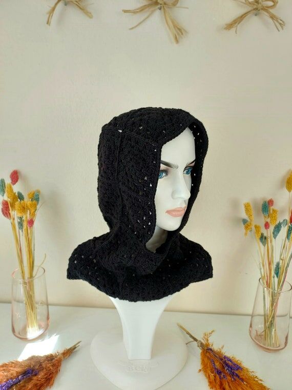 Granny Square Crochet Balaclava: Black Knitte...