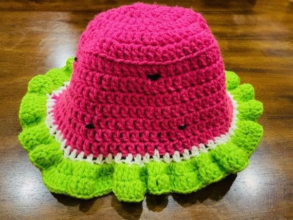 Crochet Watermelon Bucket Hat, Fun Summer Hat...