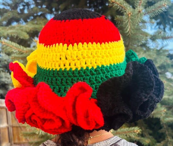 Crochet Juneteenth Ruffle Hat, African Americ...