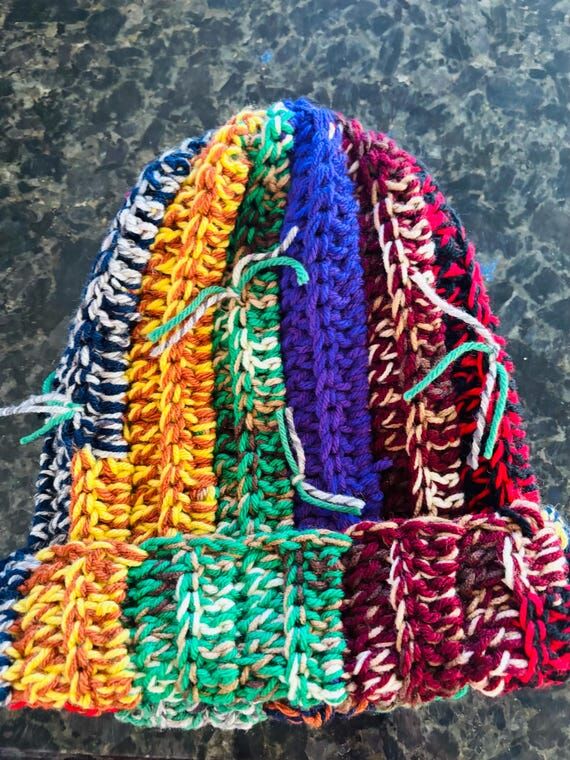 Colorful Crochet Scrap Yarn Hat, Handmade Acr...