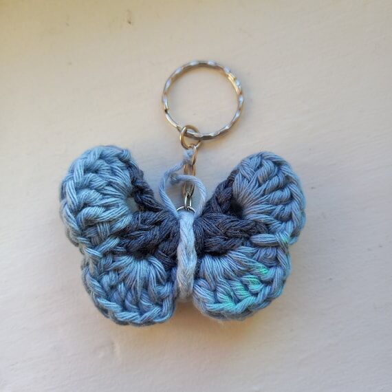 Denim Butterfly Keychain: Recycled Yarn Bag T...