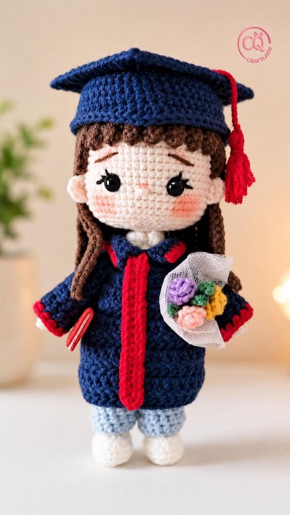 Handmade Crochet Graduation Doll, Keepsake Pl...