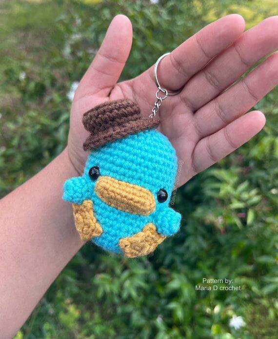Crochet Platypus Keychain, Blue Perry Ornamen...