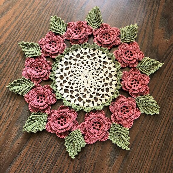 Handmade Crochet Rose Doily: 12 Inch Floral C...