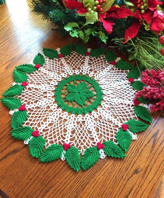 Crochet Christmas Doily: Handmade Holly Berry...