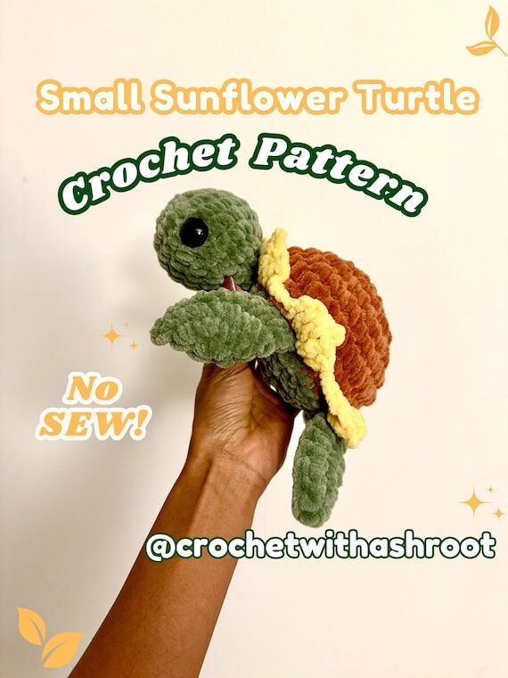 Small Sunflower Turtle No Sew Crochet Pattern...