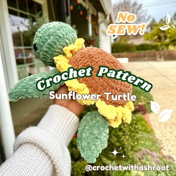 Sunflower Turtle No Sew Crochet Pattern | Ami...