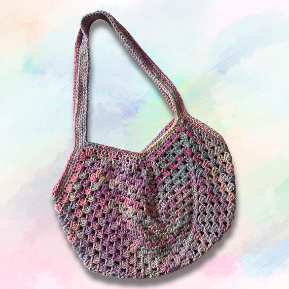 Granny Stitch Square Tote Bag, Crochet, Handm...