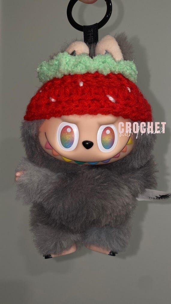 Crochet Labubu Strawberry Beanie | READY TO S...