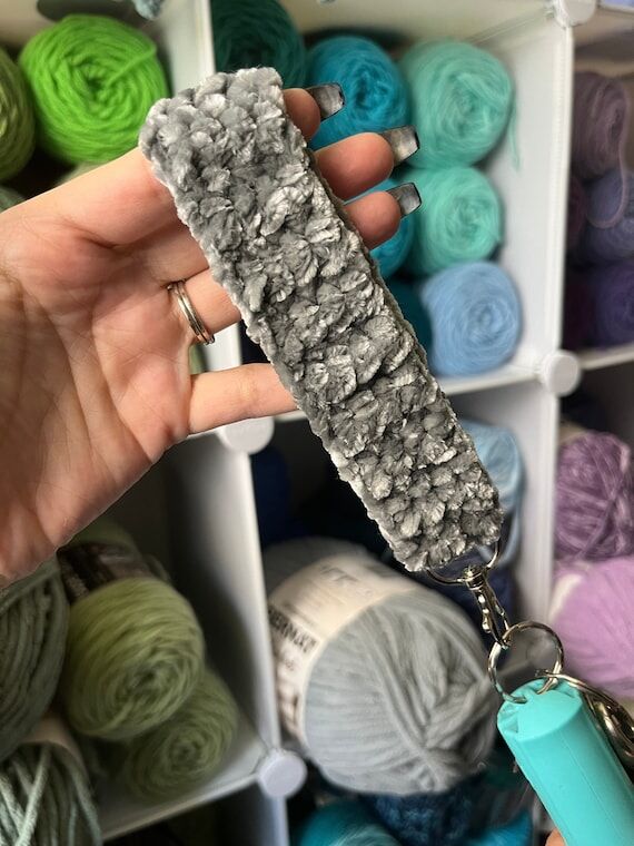 Crochet Velvet Wristlet Keychain: Handmade Fr...