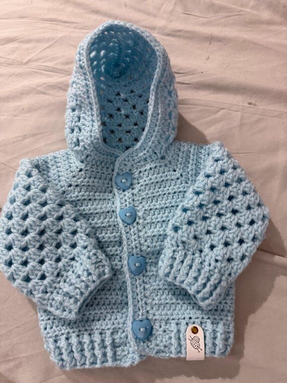 Newborn Baby Blue Crochet Hoodie – Soft Han...