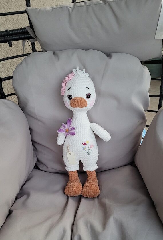 Crochet white duck plush, Duck toy, Crochet d...