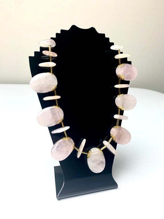 Handmade Rose Quartz Pebble Necklace...